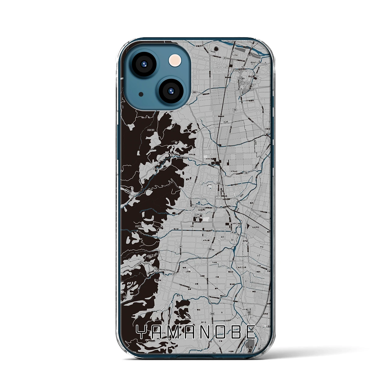 【山辺(山形県)】地図柄iPhoneケース(クリアタイプ)モノトーン・iPhone 13 用