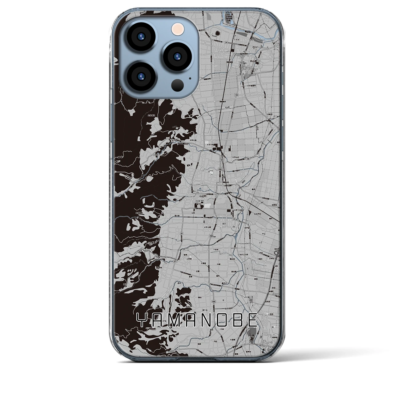 【山辺(山形県)】地図柄iPhoneケース(クリアタイプ)モノトーン・iPhone 13 Pro Max 用