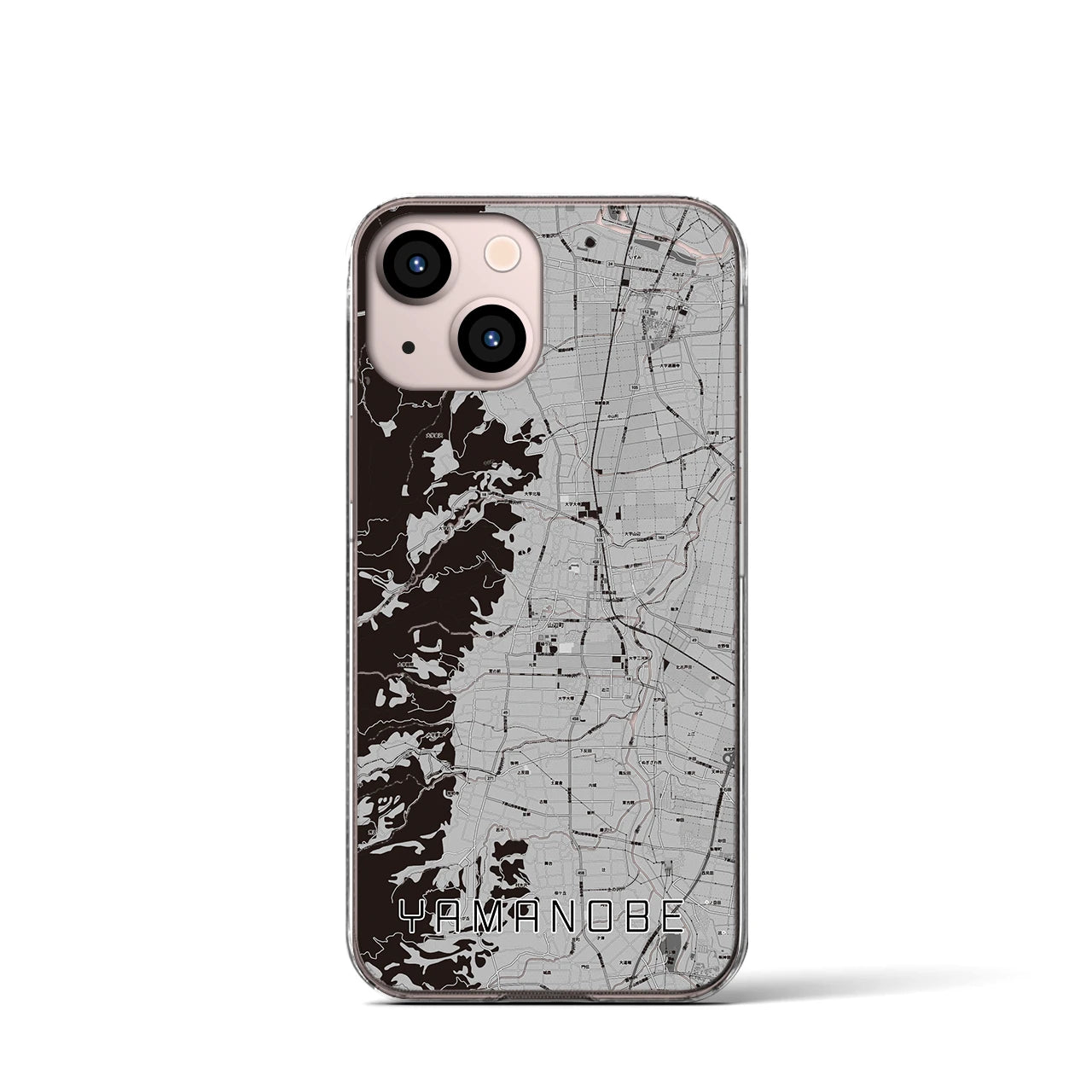 【山辺(山形県)】地図柄iPhoneケース(クリアタイプ)モノトーン・iPhone 13 mini 用