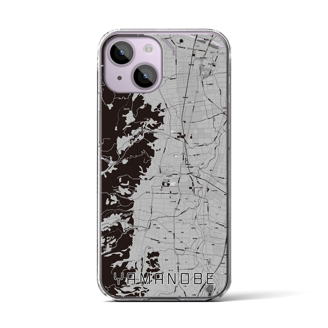 【山辺(山形県)】地図柄iPhoneケース(クリアタイプ)モノトーン・iPhone 14 用