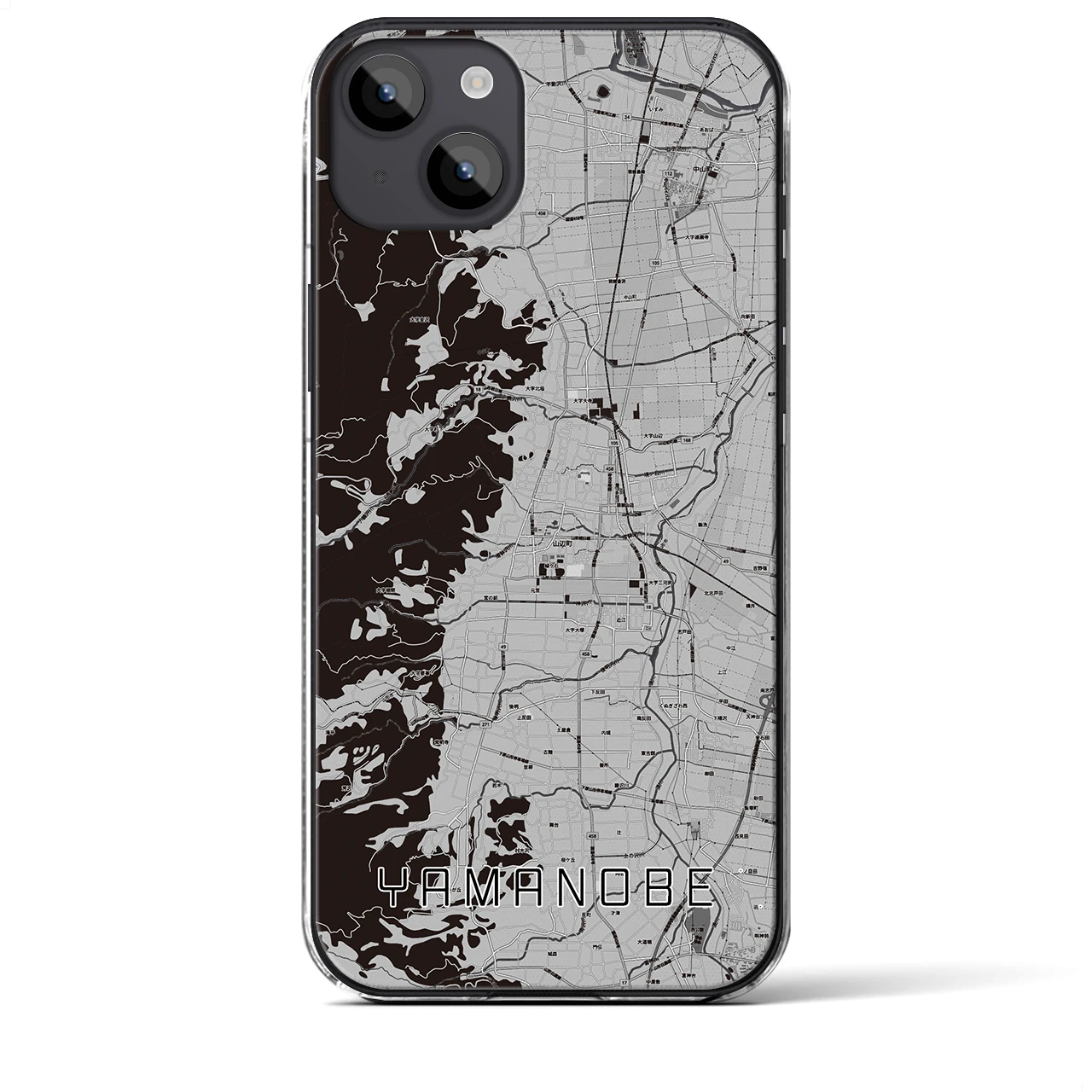 【山辺(山形県)】地図柄iPhoneケース(クリアタイプ)モノトーン・iPhone 14 Plus 用
