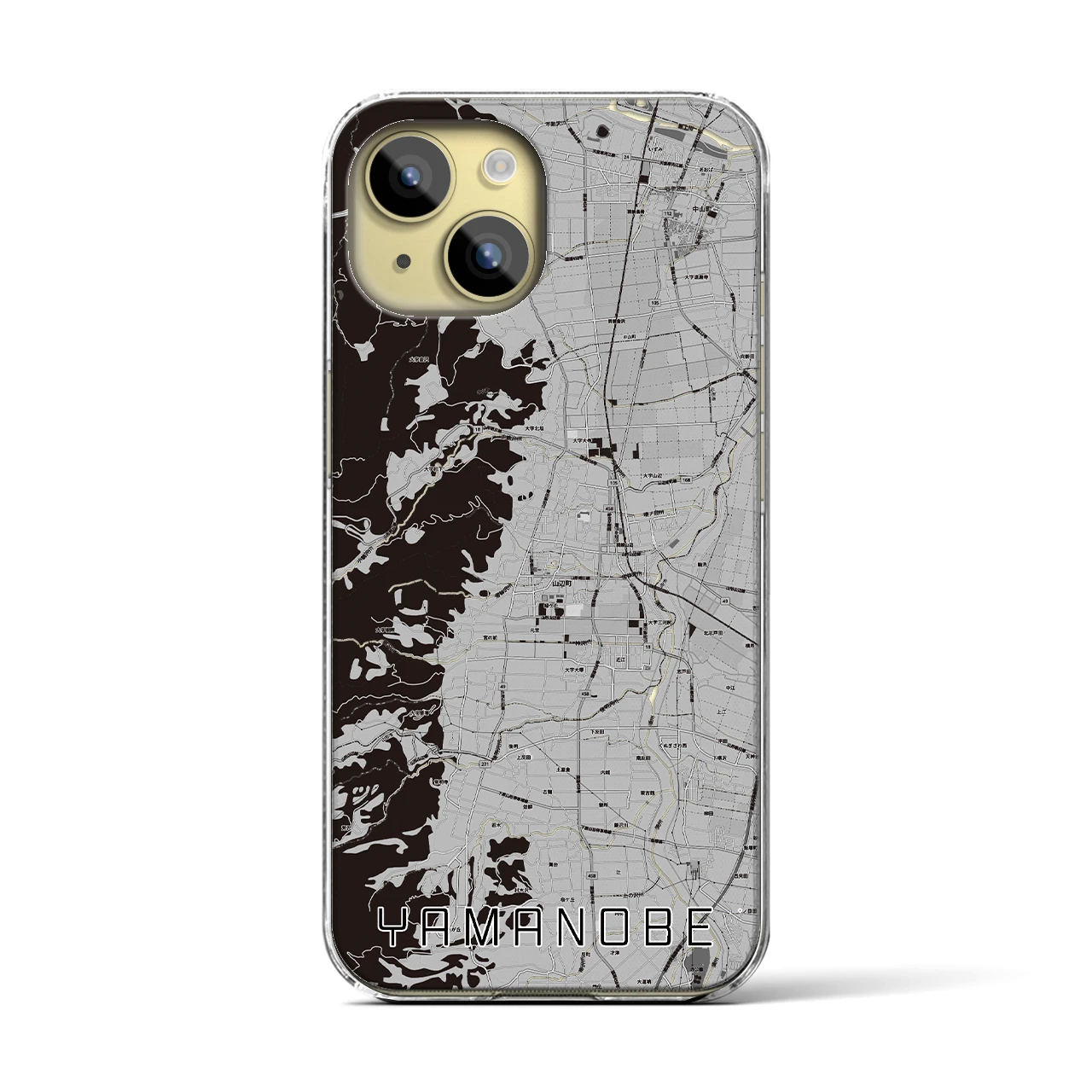 【山辺(山形県)】地図柄iPhoneケース(クリアタイプ)モノトーン・iPhone 15 用