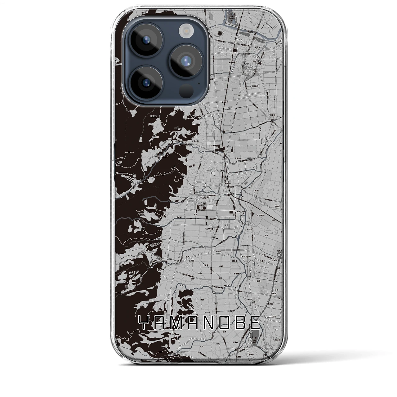 【山辺(山形県)】地図柄iPhoneケース(クリアタイプ)モノトーン・iPhone 15 Pro Max 用