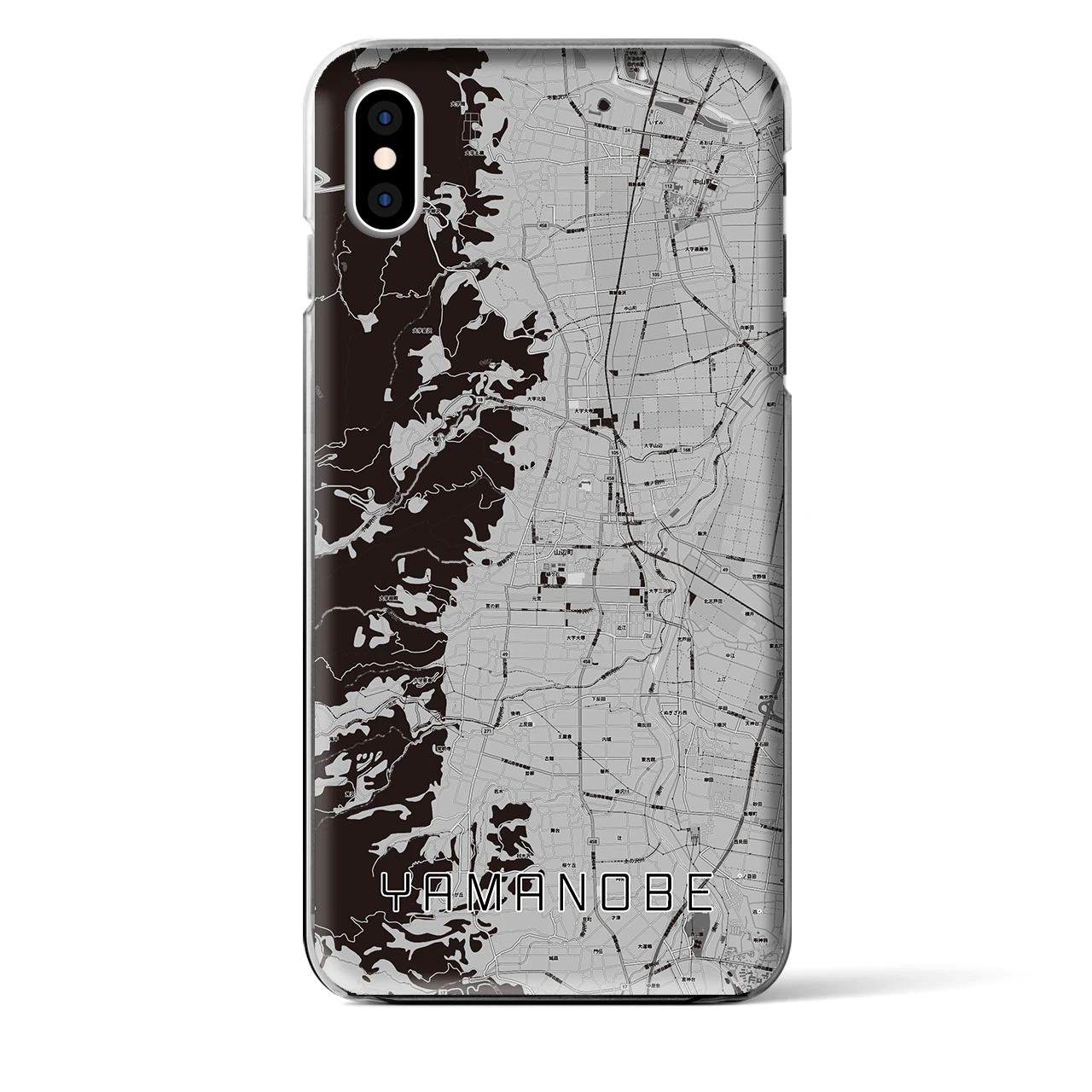 【山辺(山形県)】地図柄iPhoneケース(クリアタイプ)モノトーン・iPhone XS Max 用