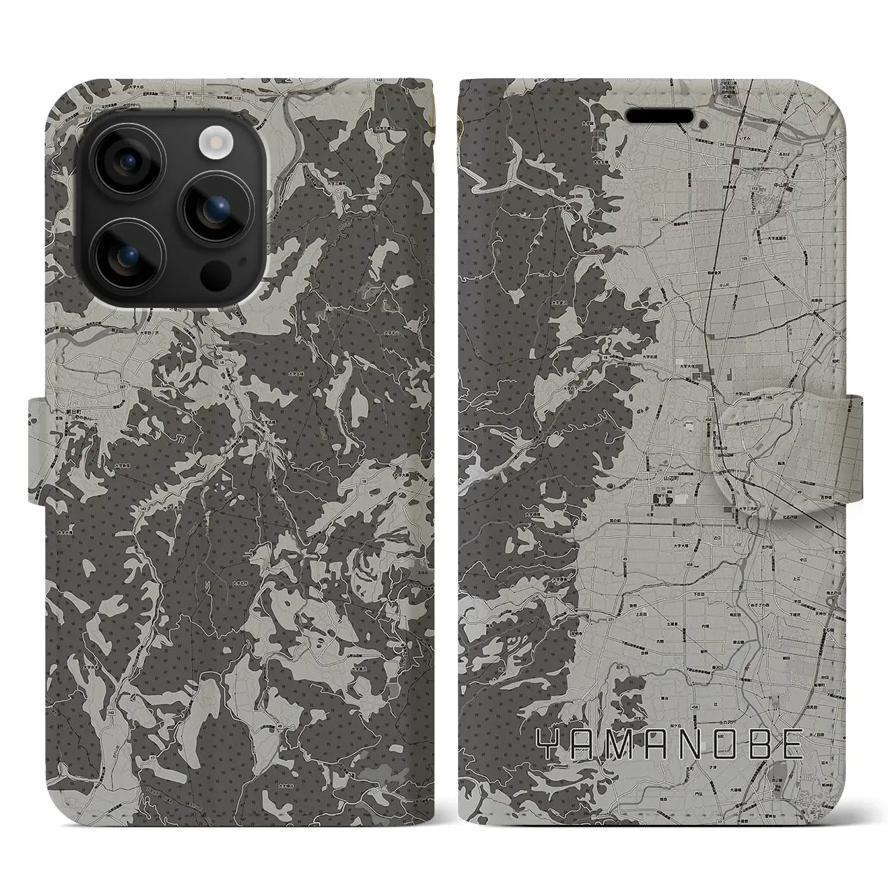 【山辺(山形県)】地図柄iPhoneケース(手帳タイプ)モノトーン・iPhone 16 用