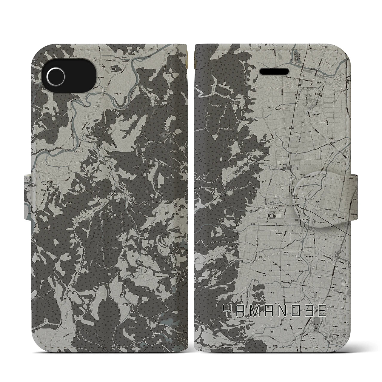 【山辺(山形県)】地図柄iPhoneケース(手帳タイプ)モノトーン・iPhone SE(第3 / 第2世代) / 8 / 7 / 6s / 6 用