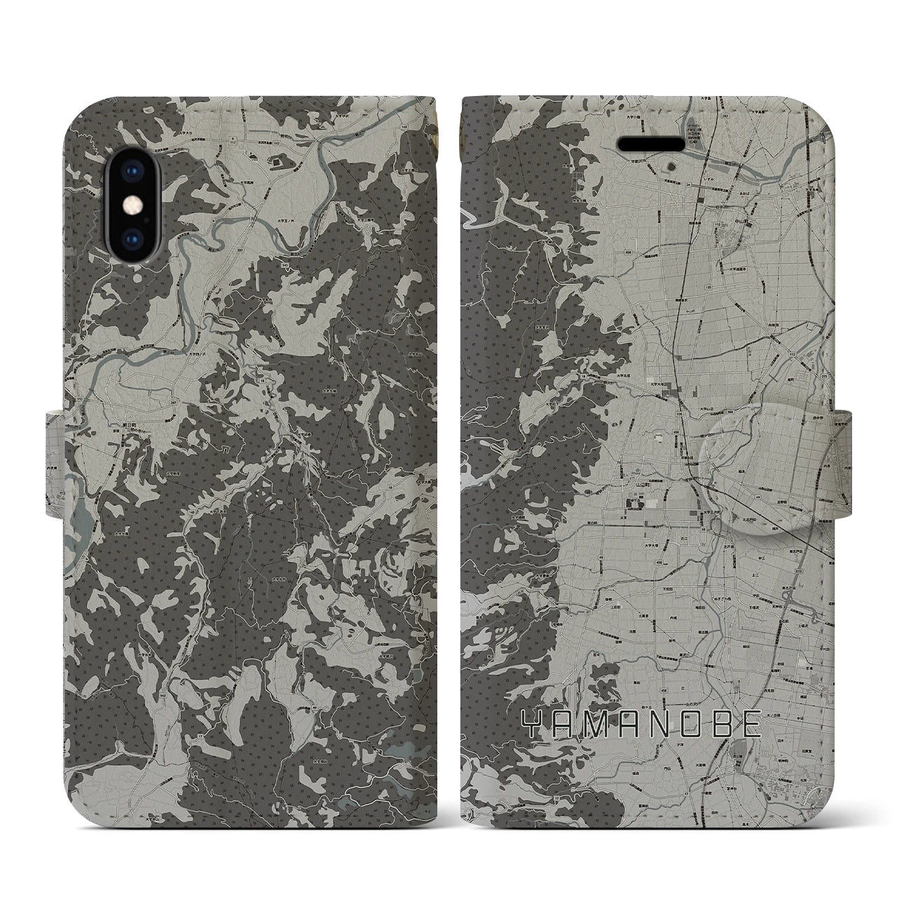 【山辺(山形県)】地図柄iPhoneケース(手帳タイプ)モノトーン・iPhone XS / X 用