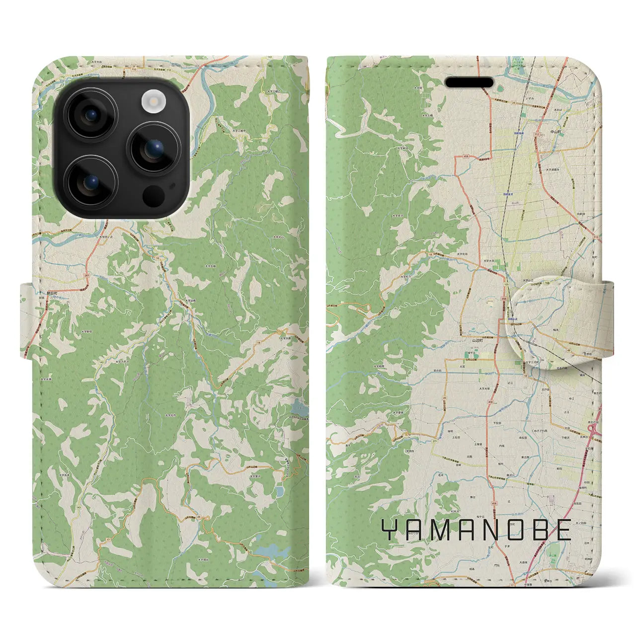 【山辺(山形県)】地図柄iPhoneケース(手帳タイプ)ナチュラル・iPhone 16 用