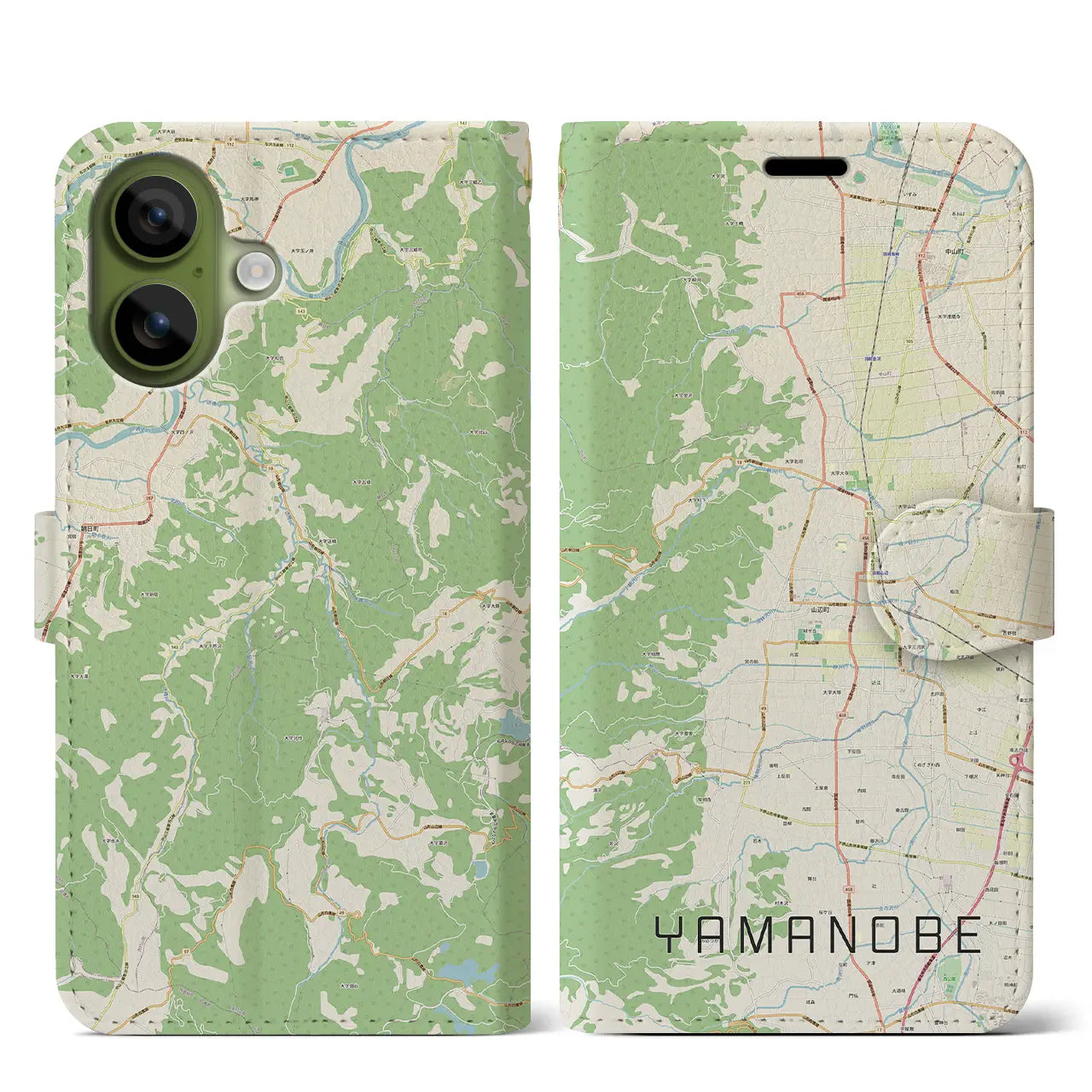 【山辺(山形県)】地図柄iPhoneケース(手帳タイプ)ナチュラル・iPhone 17 Pro Max 用