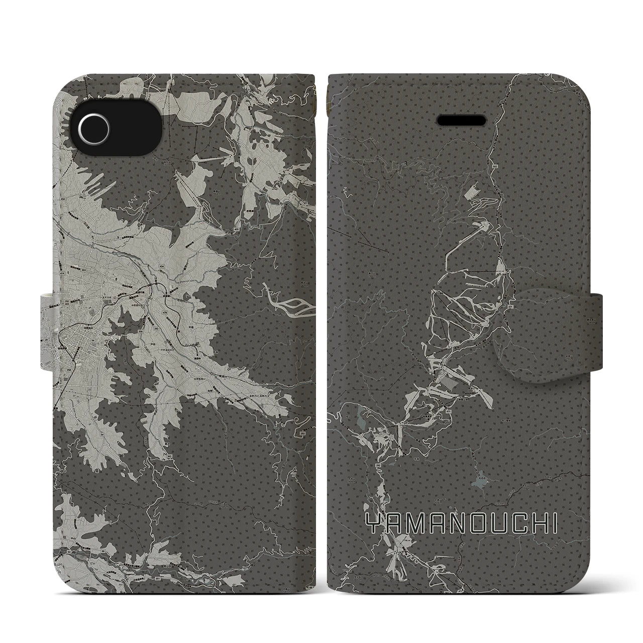 【山ノ内(長野県)】地図柄iPhoneケース(手帳タイプ)モノトーン・iPhone SE(第3 / 第2世代) / 8 / 7 / 6s / 6 用