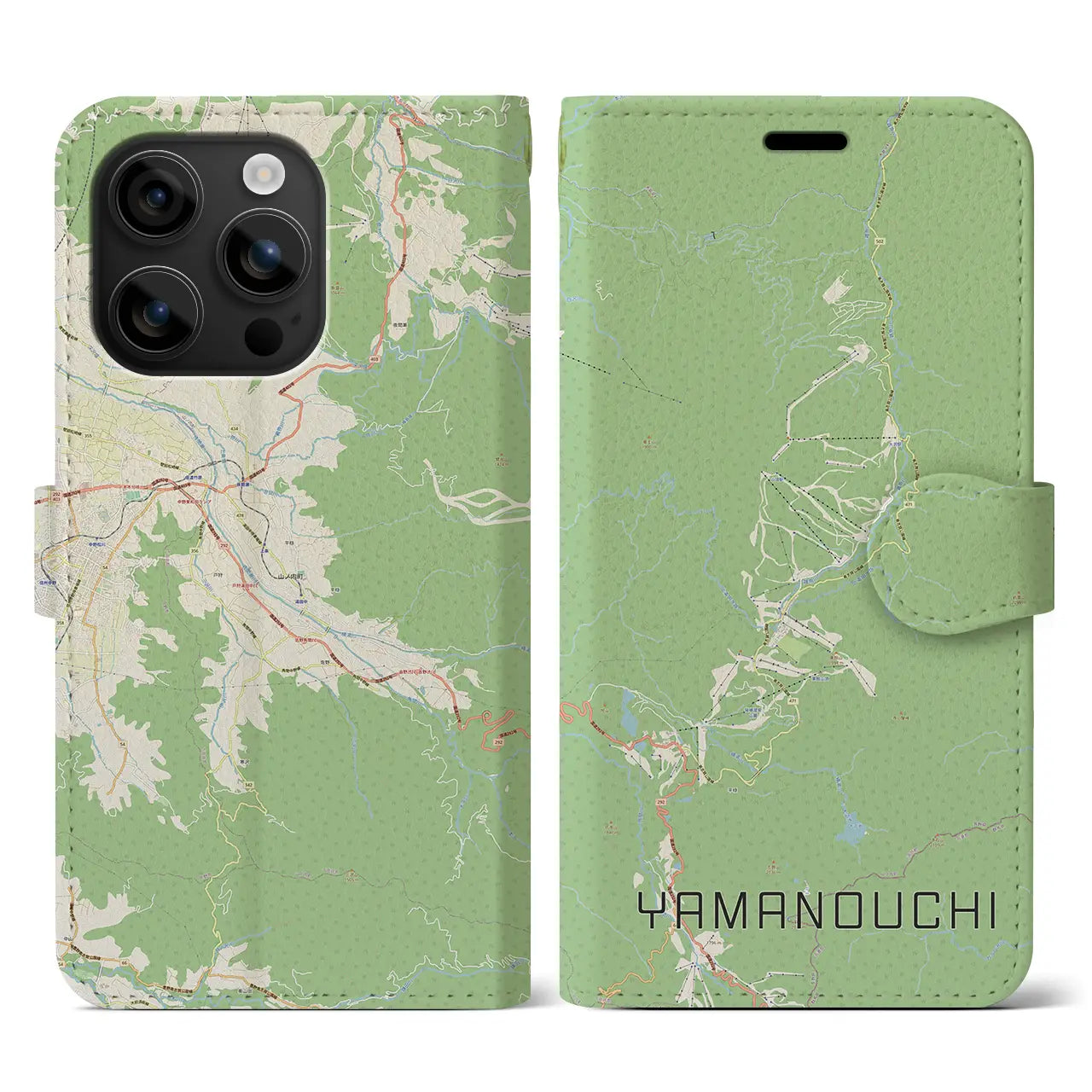 【山ノ内(長野県)】地図柄iPhoneケース(手帳タイプ)ナチュラル・iPhone 16 用