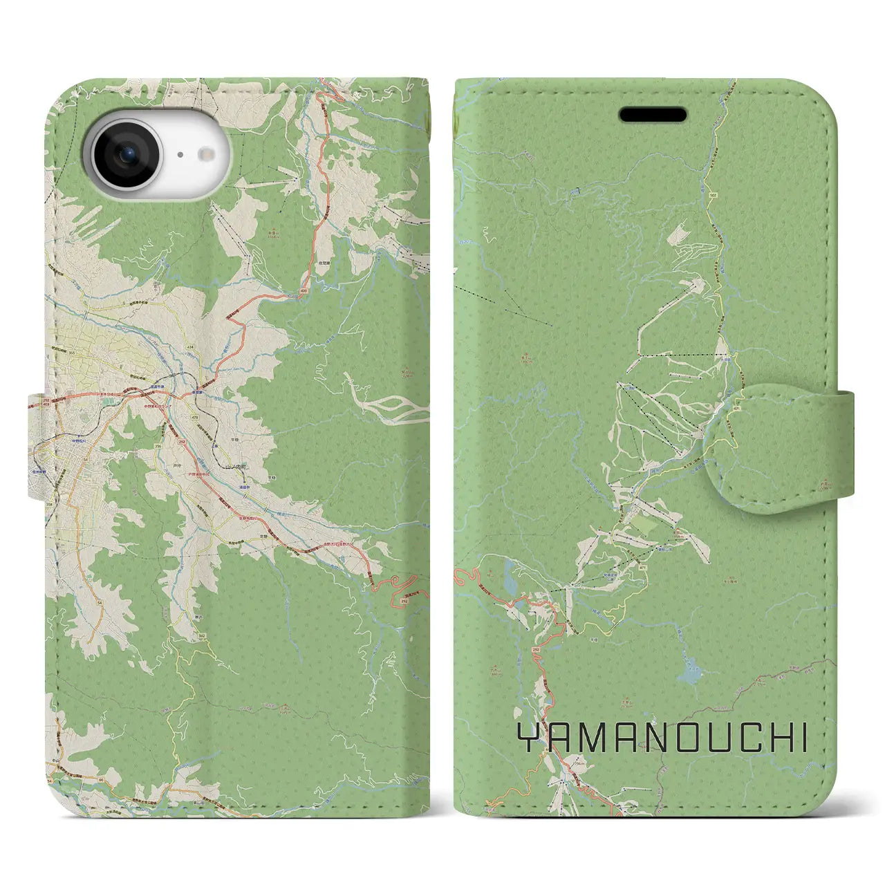 【山ノ内(長野県)】地図柄iPhoneケース(手帳タイプ)