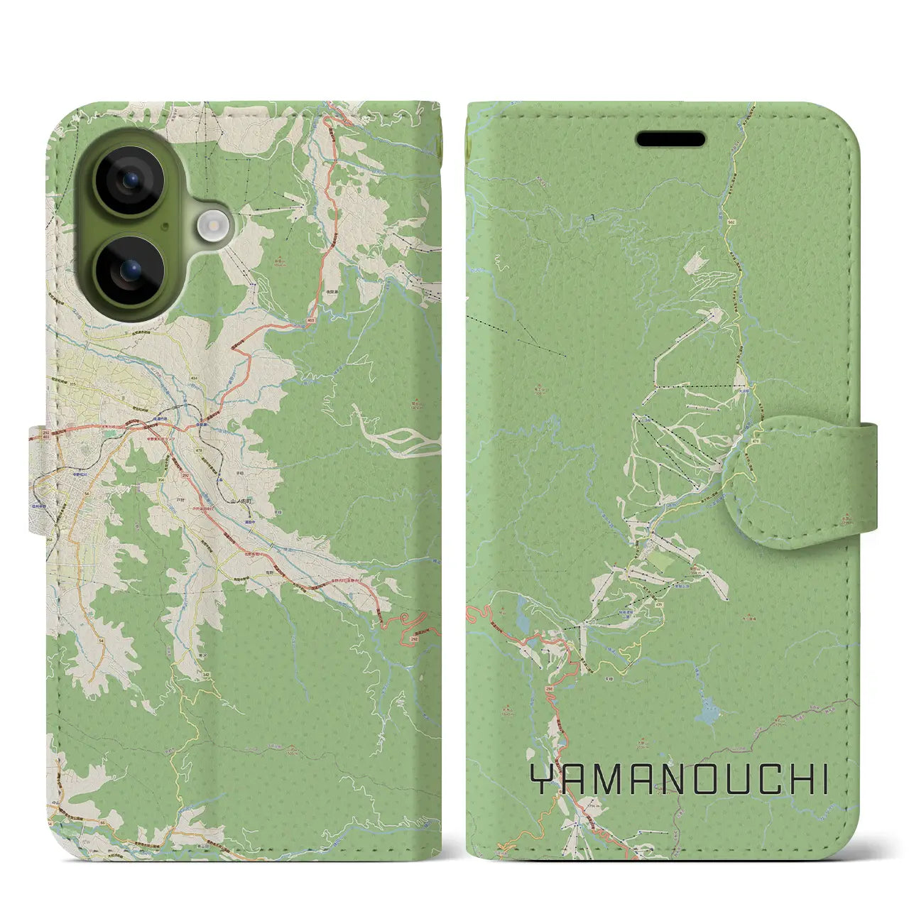 【山ノ内(長野県)】地図柄iPhoneケース(手帳タイプ)