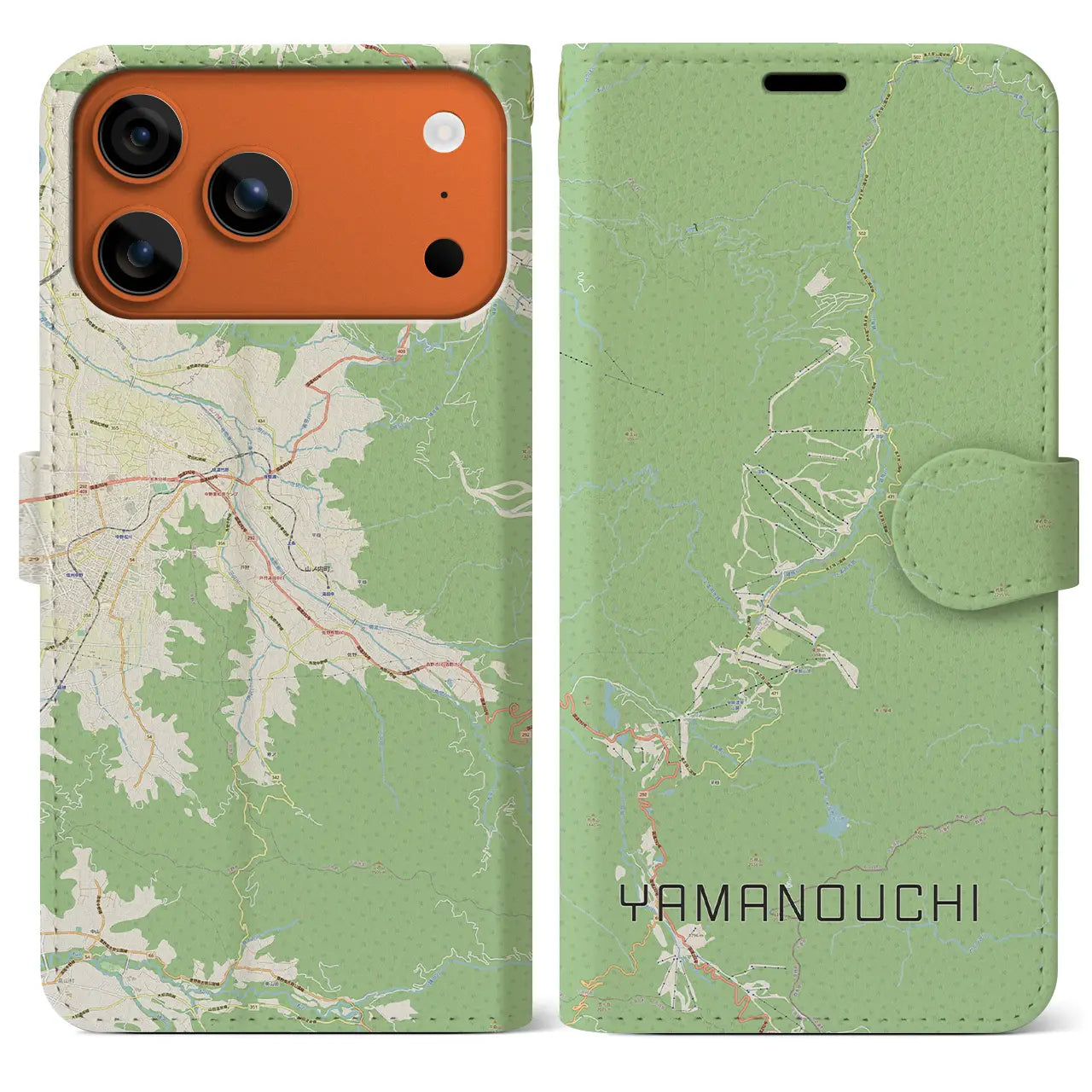 【山ノ内(長野県)】地図柄iPhoneケース(手帳タイプ)ナチュラル・iPhone 17 Pro Max 用