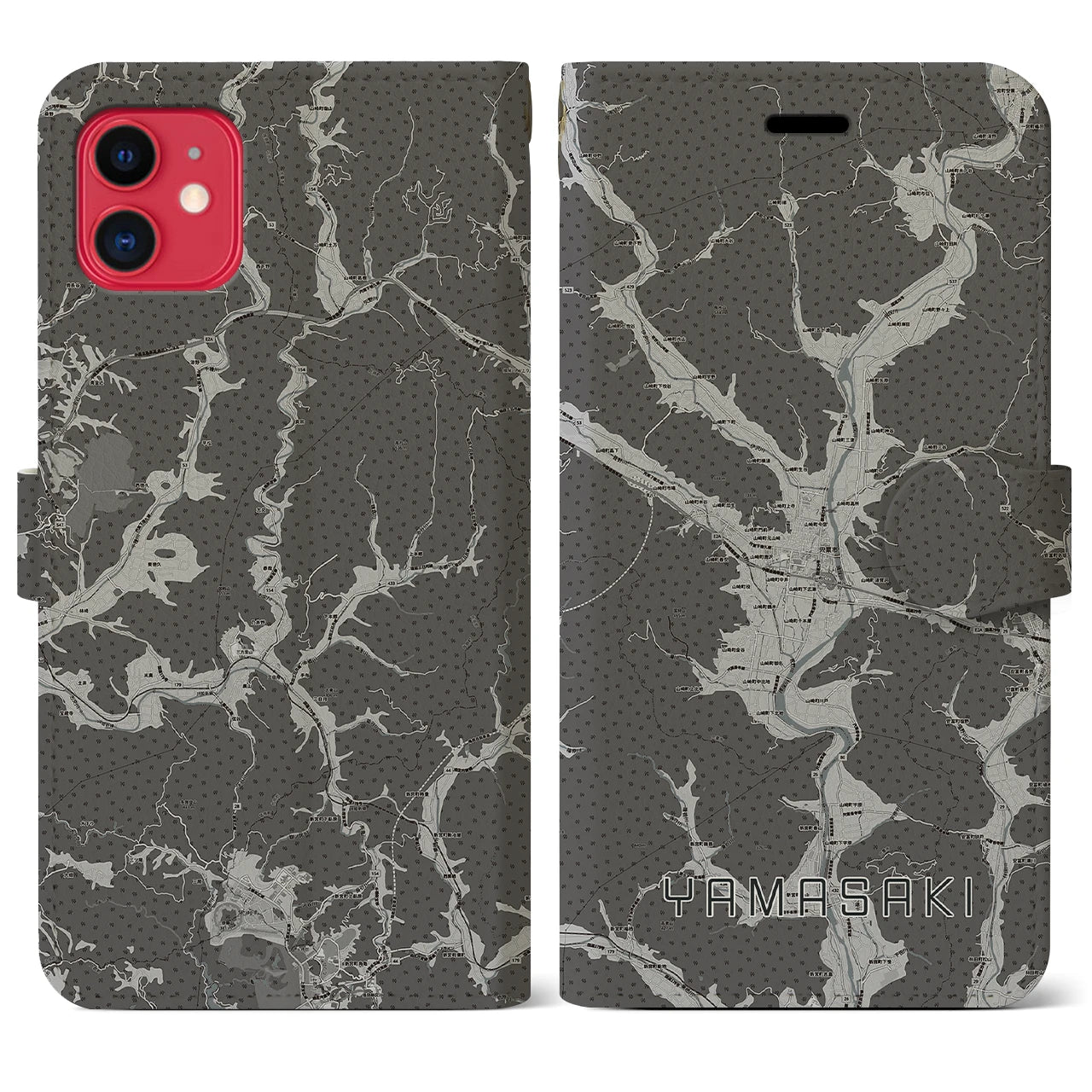 【山崎(兵庫県)】地図柄iPhoneケース(手帳タイプ)モノトーン・iPhone 11 用