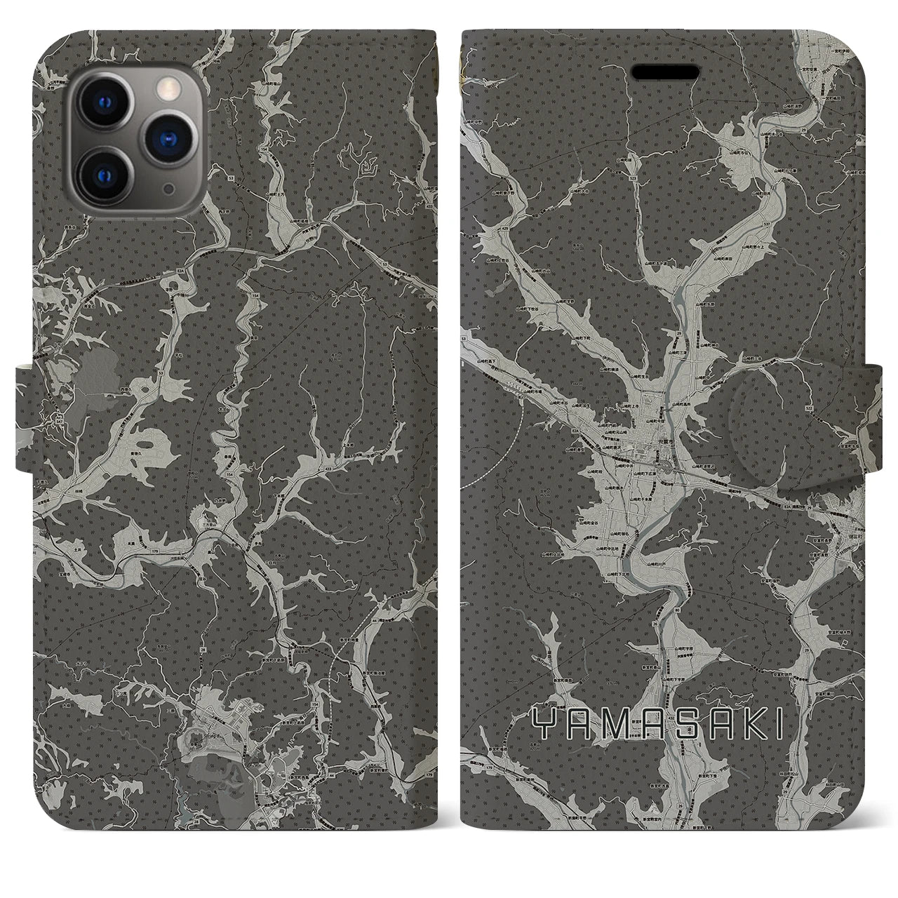 【山崎(兵庫県)】地図柄iPhoneケース(手帳タイプ)モノトーン・iPhone 11 Pro Max 用