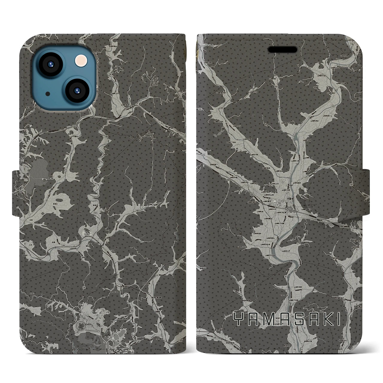 【山崎(兵庫県)】地図柄iPhoneケース(手帳タイプ)モノトーン・iPhone 13 用