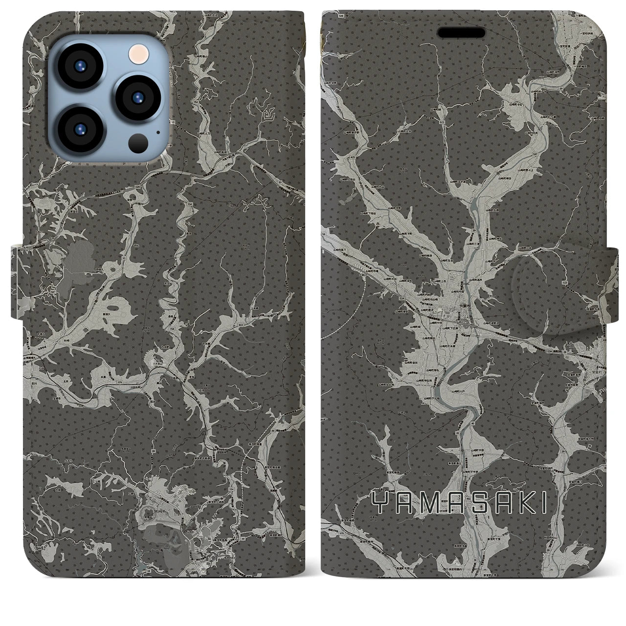 【山崎(兵庫県)】地図柄iPhoneケース(手帳タイプ)モノトーン・iPhone 13 Pro Max 用