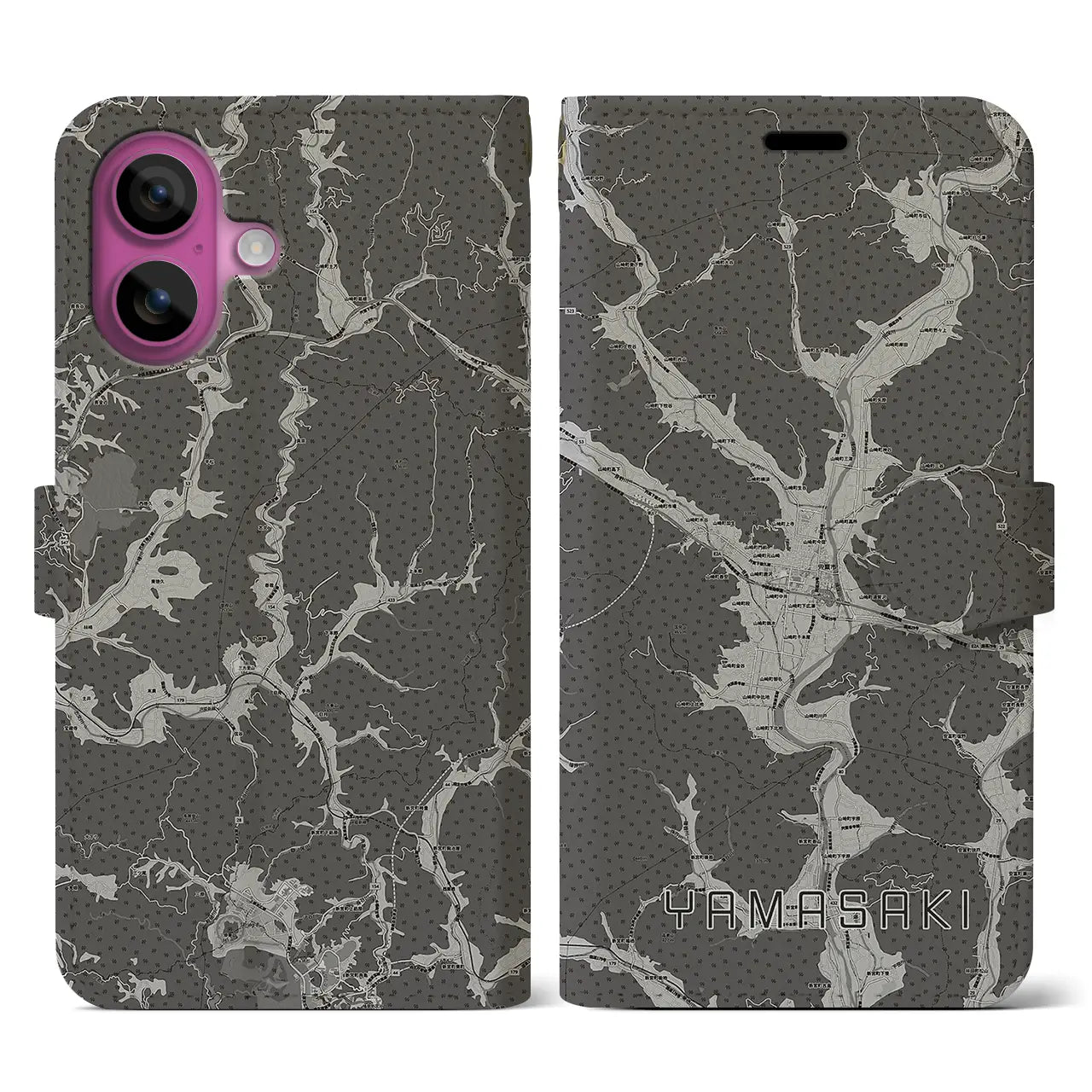 【山崎(兵庫県)】地図柄iPhoneケース(手帳タイプ)モノトーン・iPhone 16 Pro 用