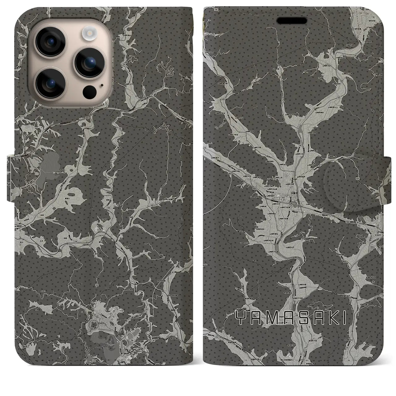 【山崎(兵庫県)】地図柄iPhoneケース(手帳タイプ)モノトーン・iPhone 16 Plus 用