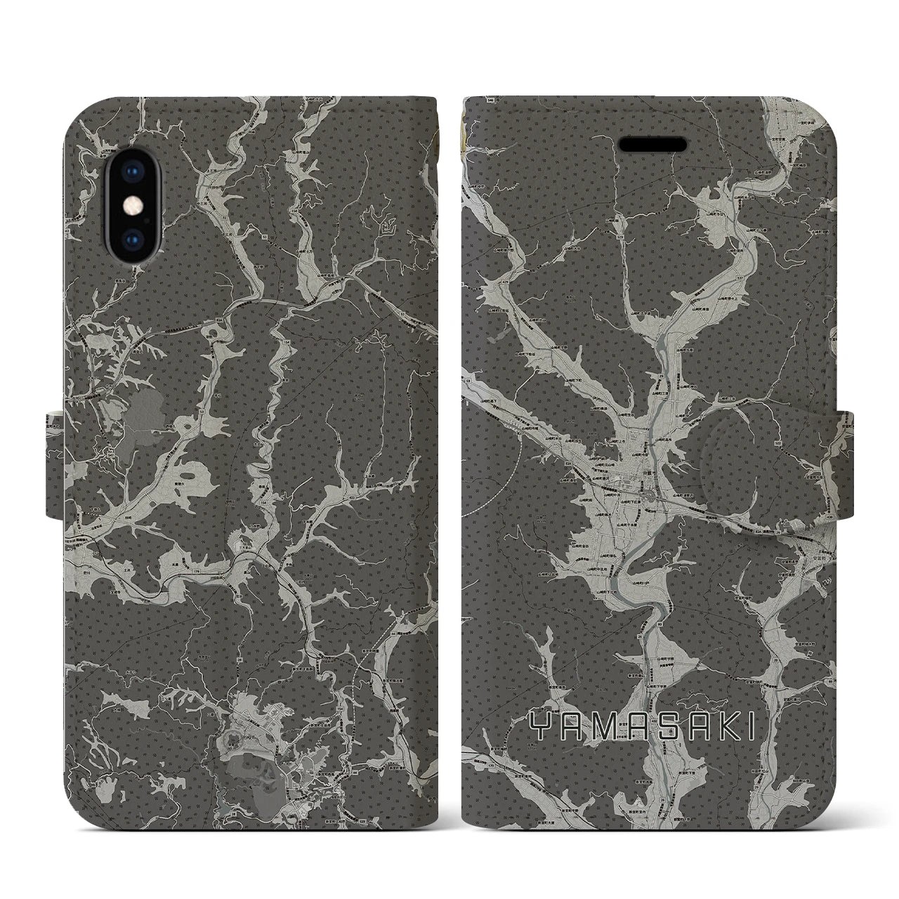 【山崎(兵庫県)】地図柄iPhoneケース(手帳タイプ)モノトーン・iPhone XS / X 用