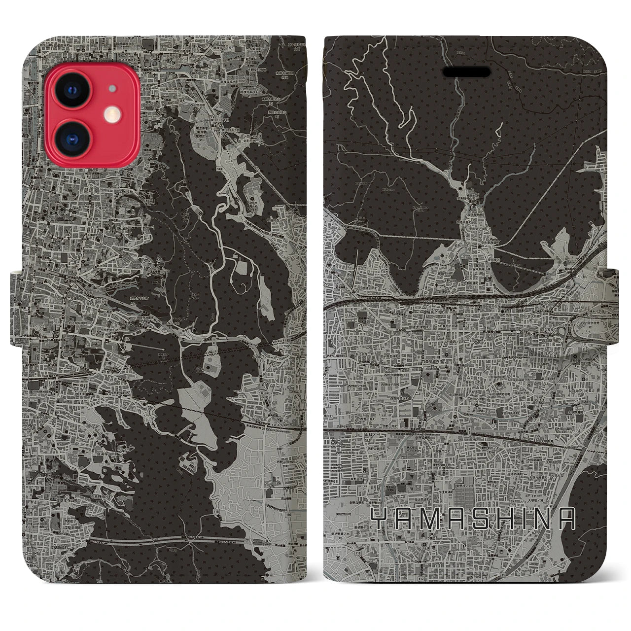 【山科(京都府)】地図柄iPhoneケース(手帳タイプ)モノトーン・iPhone 11 用