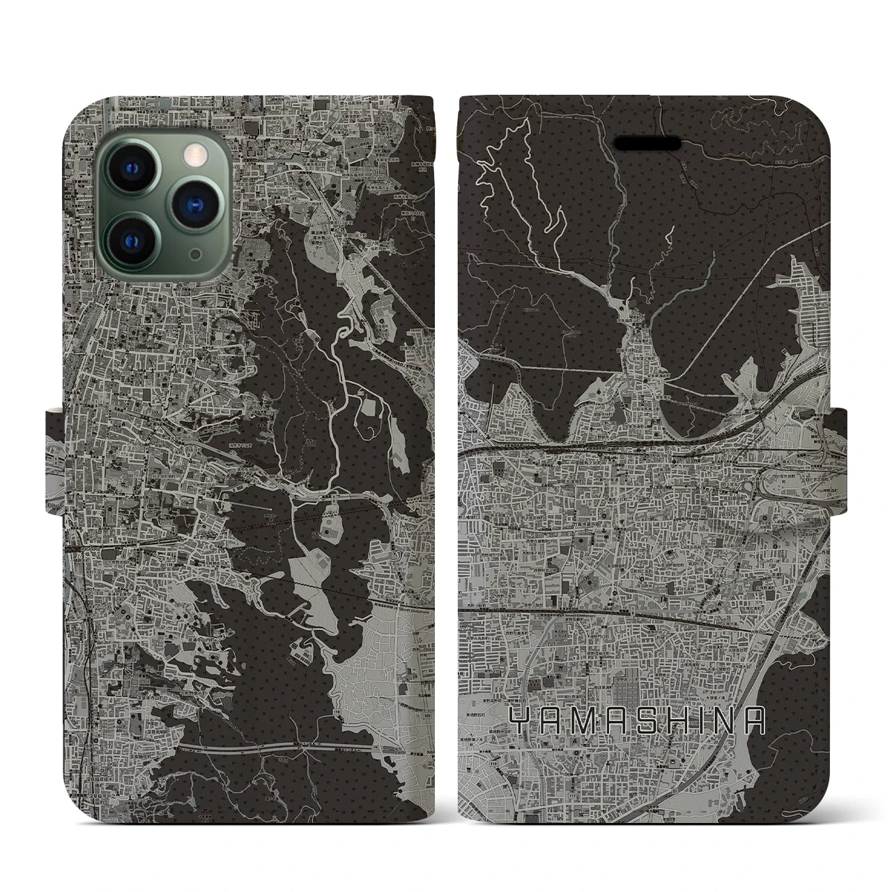 【山科(京都府)】地図柄iPhoneケース(手帳タイプ)モノトーン・iPhone 11 Pro 用