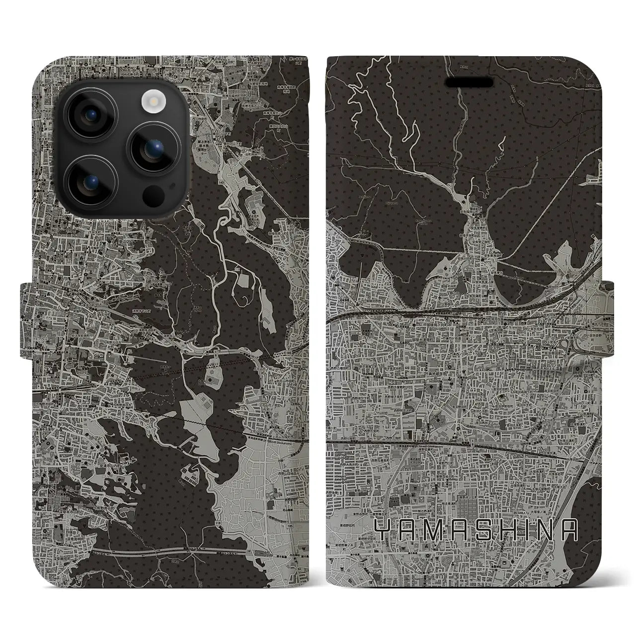 【山科(京都府)】地図柄iPhoneケース(手帳タイプ)モノトーン・iPhone 16 用