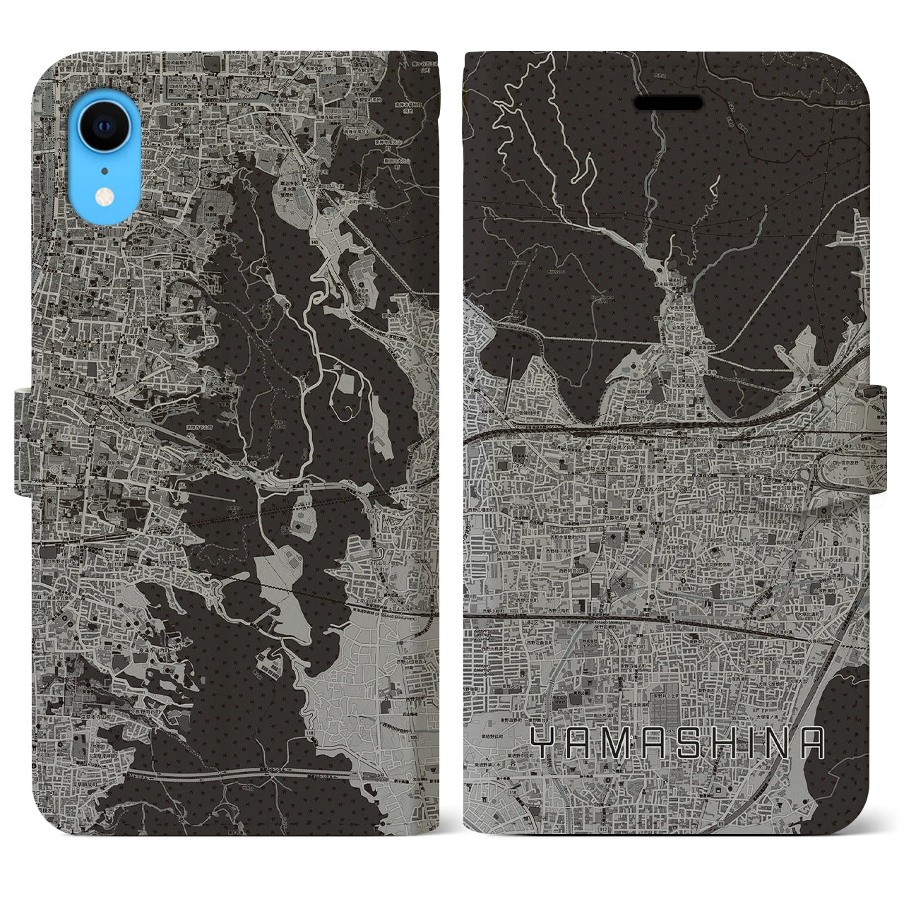 【山科(京都府)】地図柄iPhoneケース(手帳タイプ)モノトーン・iPhone XR 用
