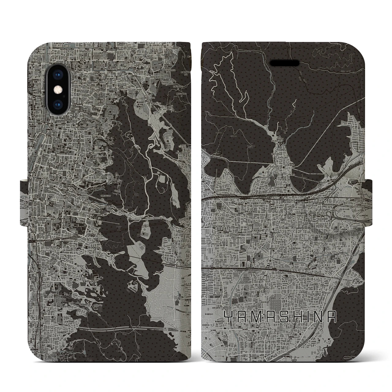 【山科(京都府)】地図柄iPhoneケース(手帳タイプ)モノトーン・iPhone XS / X 用