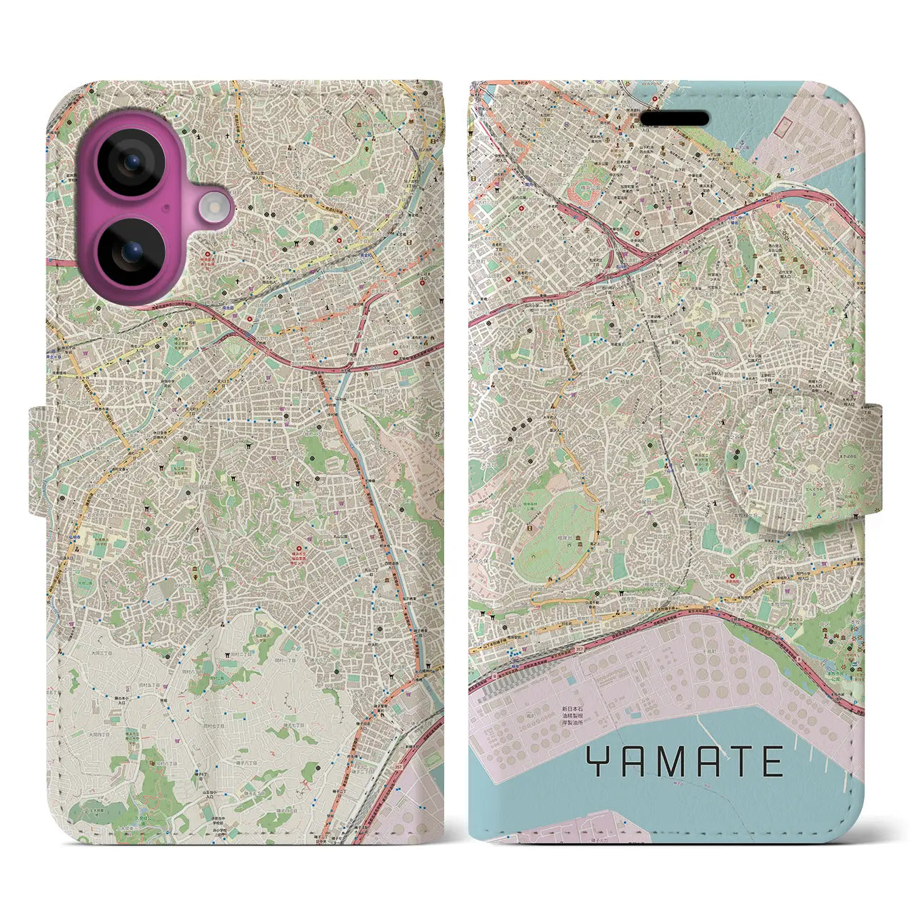 【山手(神奈川県)】地図柄iPhoneケース(手帳タイプ)