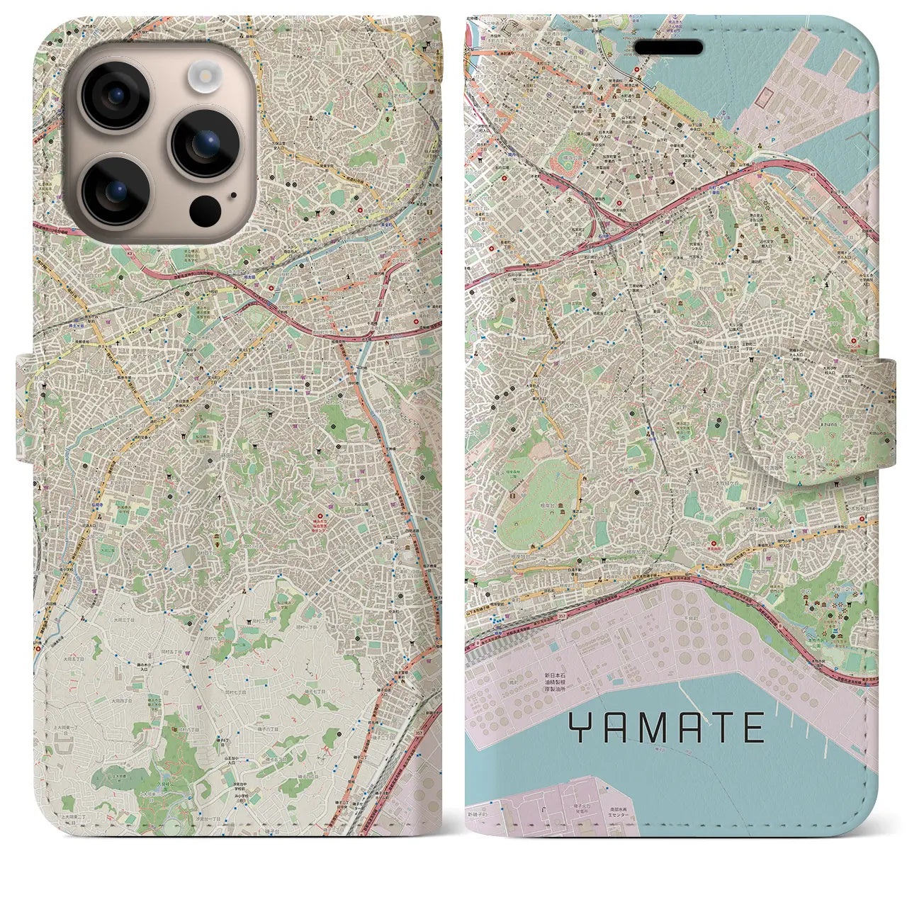 【山手(神奈川県)】地図柄iPhoneケース(手帳タイプ)ナチュラル・iPhone 16 Plus 用