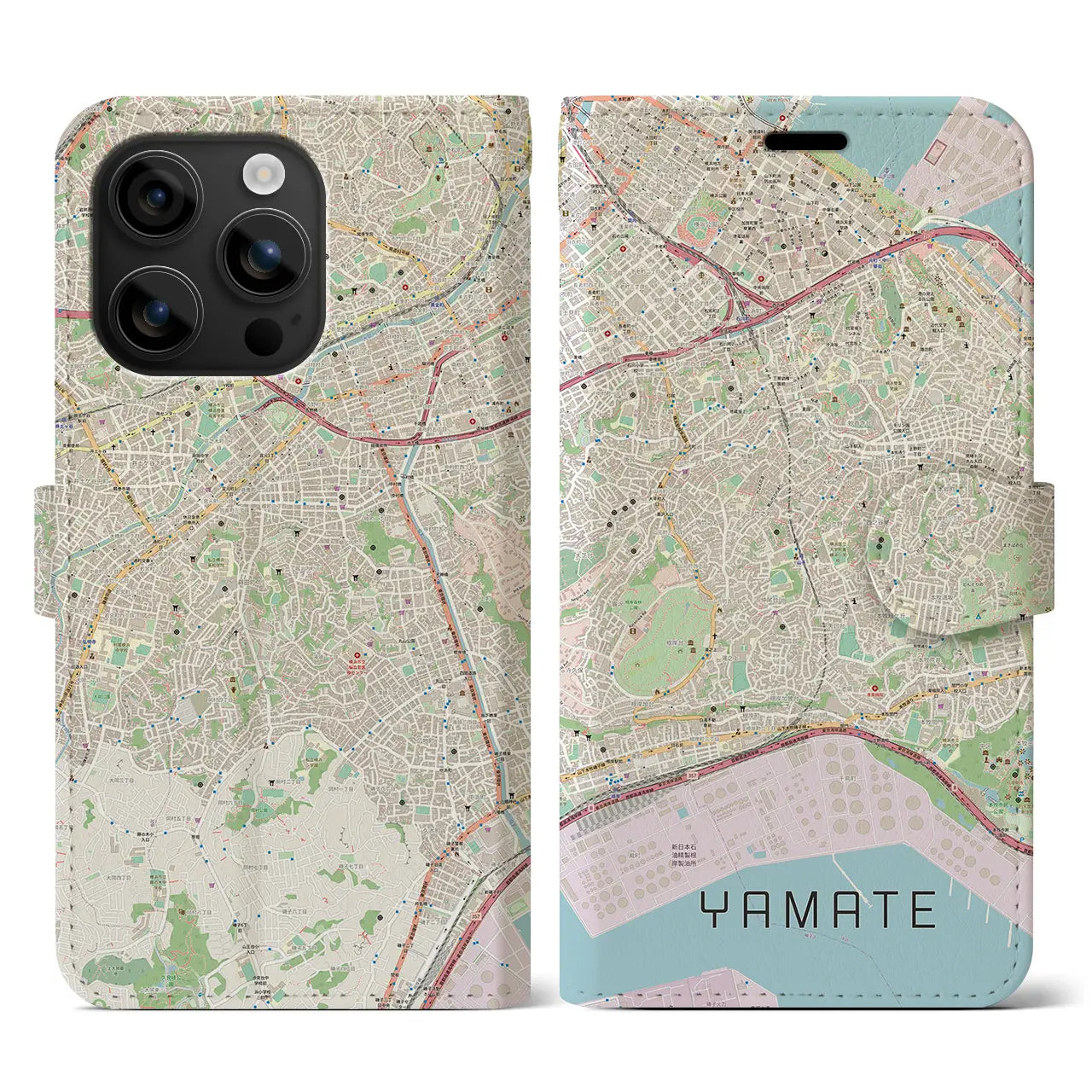 【山手(神奈川県)】地図柄iPhoneケース(手帳タイプ)ナチュラル・iPhone 16 用
