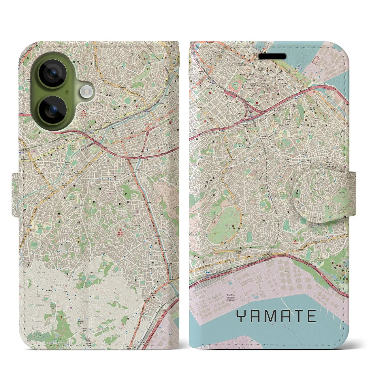 【山手(神奈川県)】地図柄iPhoneケース(手帳タイプ)モノトーン・iPhone 17 Pro Max 用