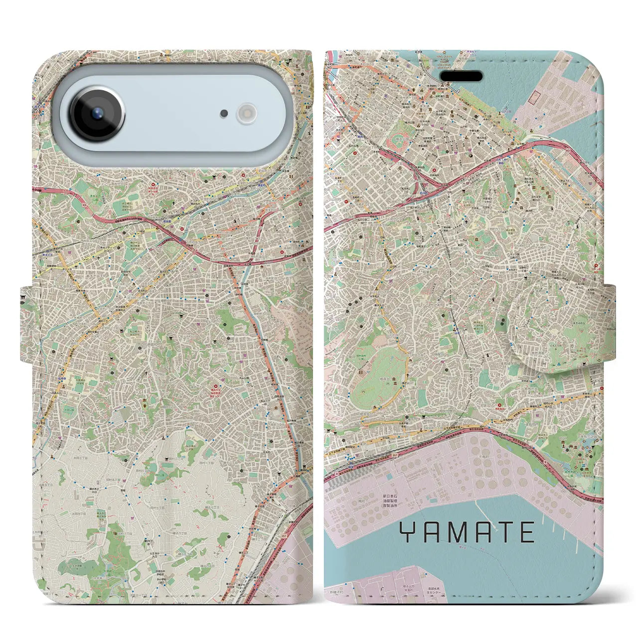 【山手(神奈川県)】地図柄iPhoneケース(手帳タイプ)ナチュラル・iPhone 17 Pro Max 用