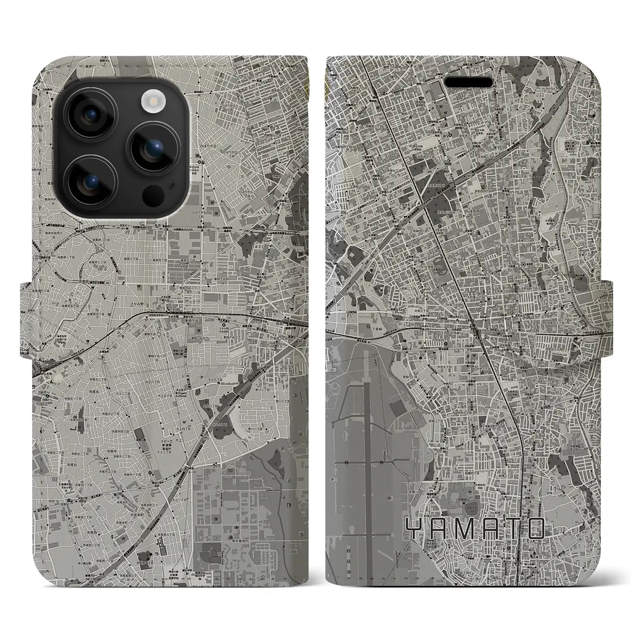 【大和(神奈川県)】地図柄iPhoneケース(手帳タイプ)モノトーン・iPhone 16 用