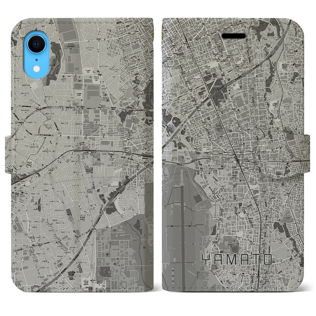 【大和(神奈川県)】地図柄iPhoneケース(手帳タイプ)モノトーン・iPhone XR 用