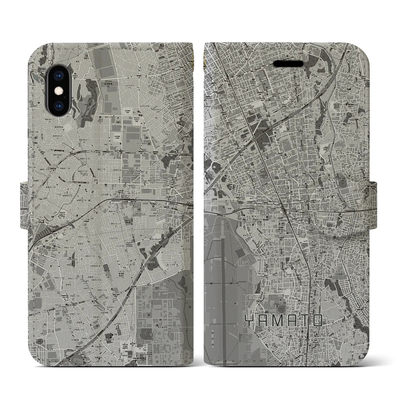 【大和(神奈川県)】地図柄iPhoneケース(手帳タイプ)モノトーン・iPhone XS / X 用