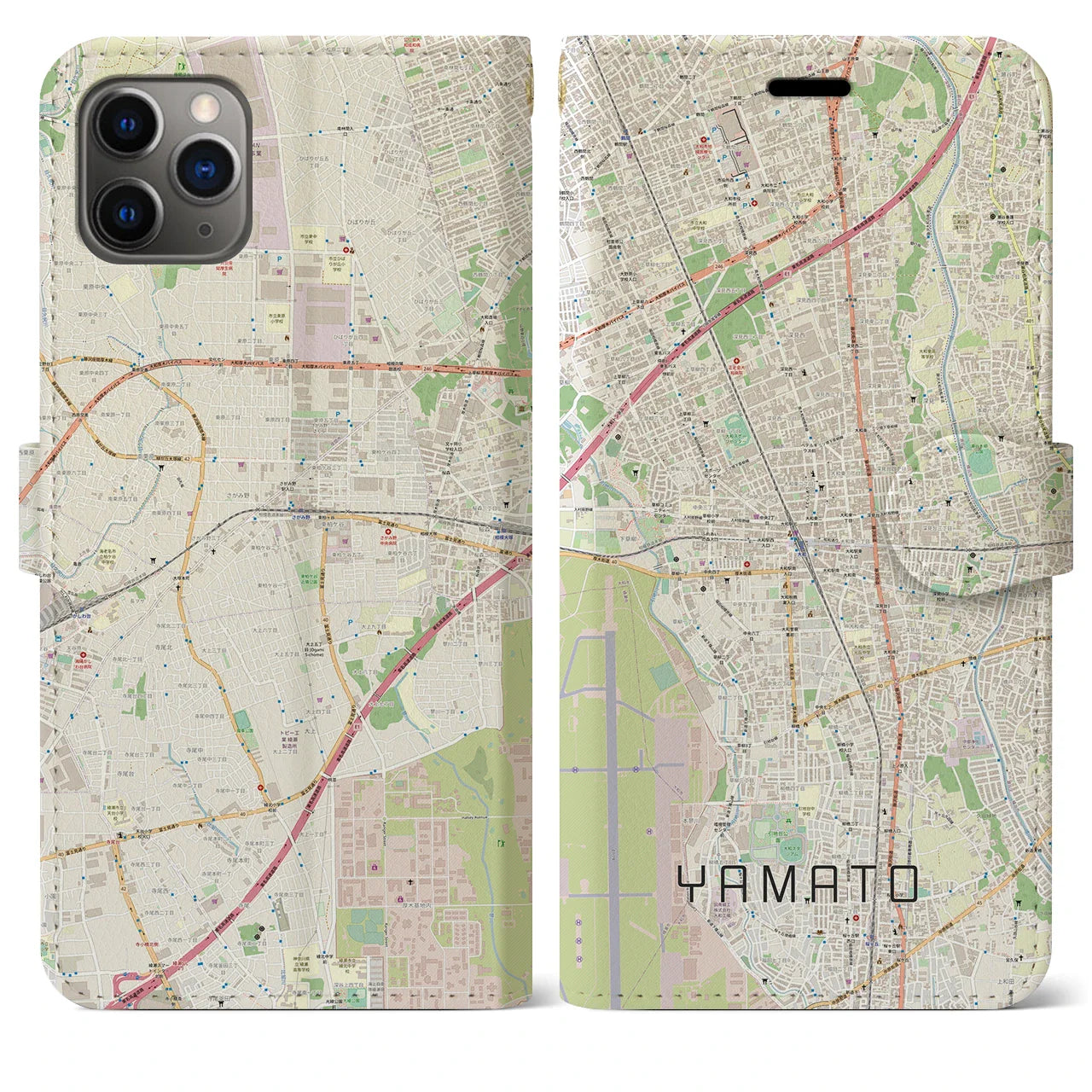 【大和(神奈川県)】地図柄iPhoneケース(手帳タイプ)ナチュラル・iPhone 11 Pro Max 用