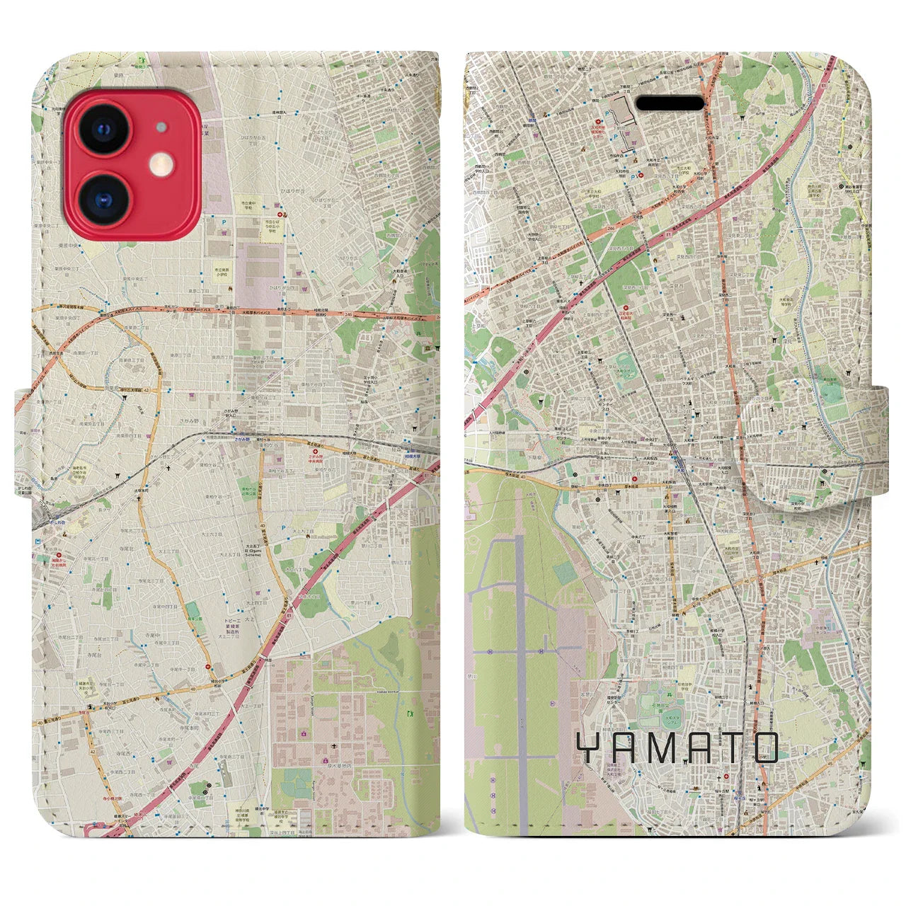【大和(神奈川県)】地図柄iPhoneケース(手帳タイプ)ナチュラル・iPhone 11 用