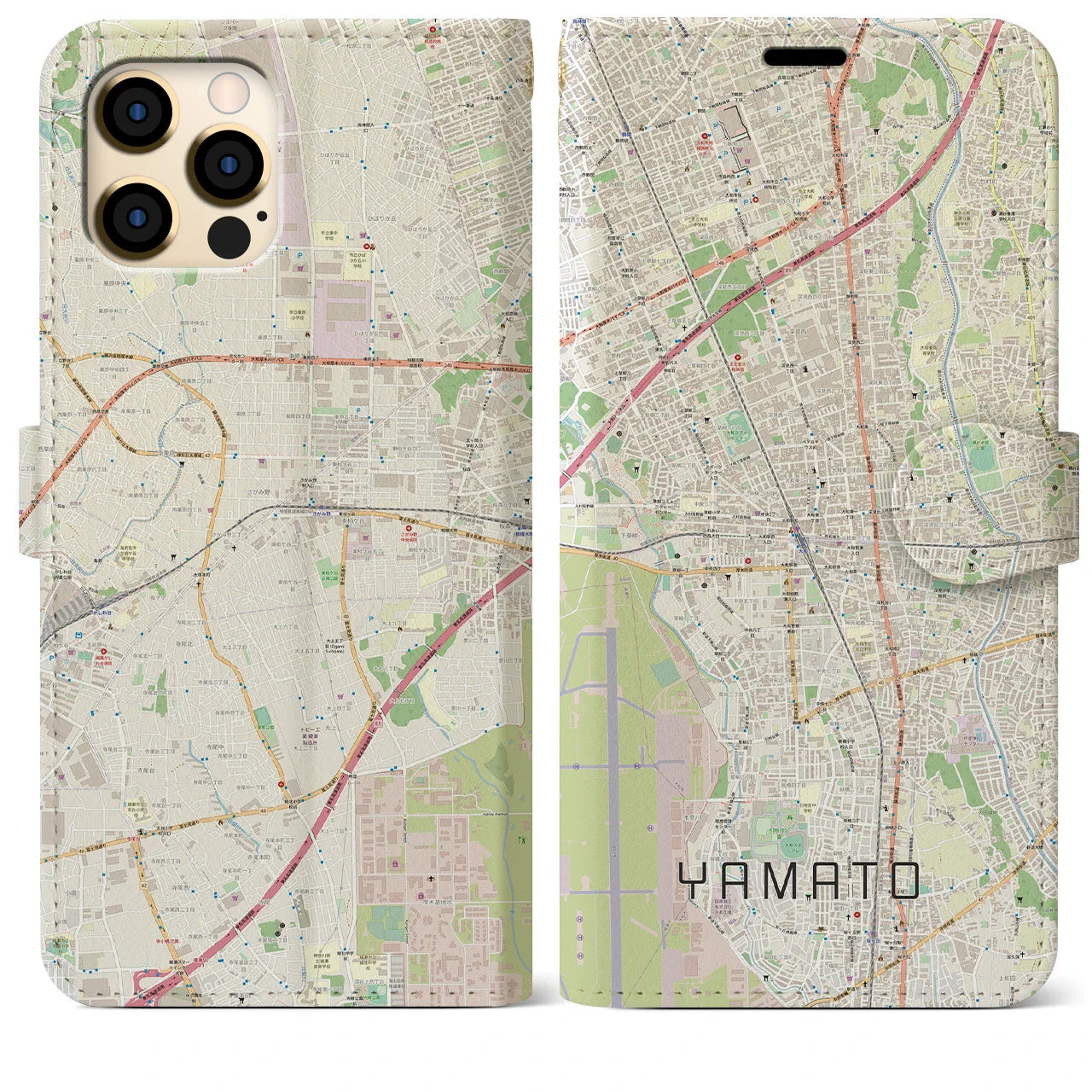 【大和(神奈川県)】地図柄iPhoneケース(手帳タイプ)ナチュラル・iPhone 12 Pro Max 用