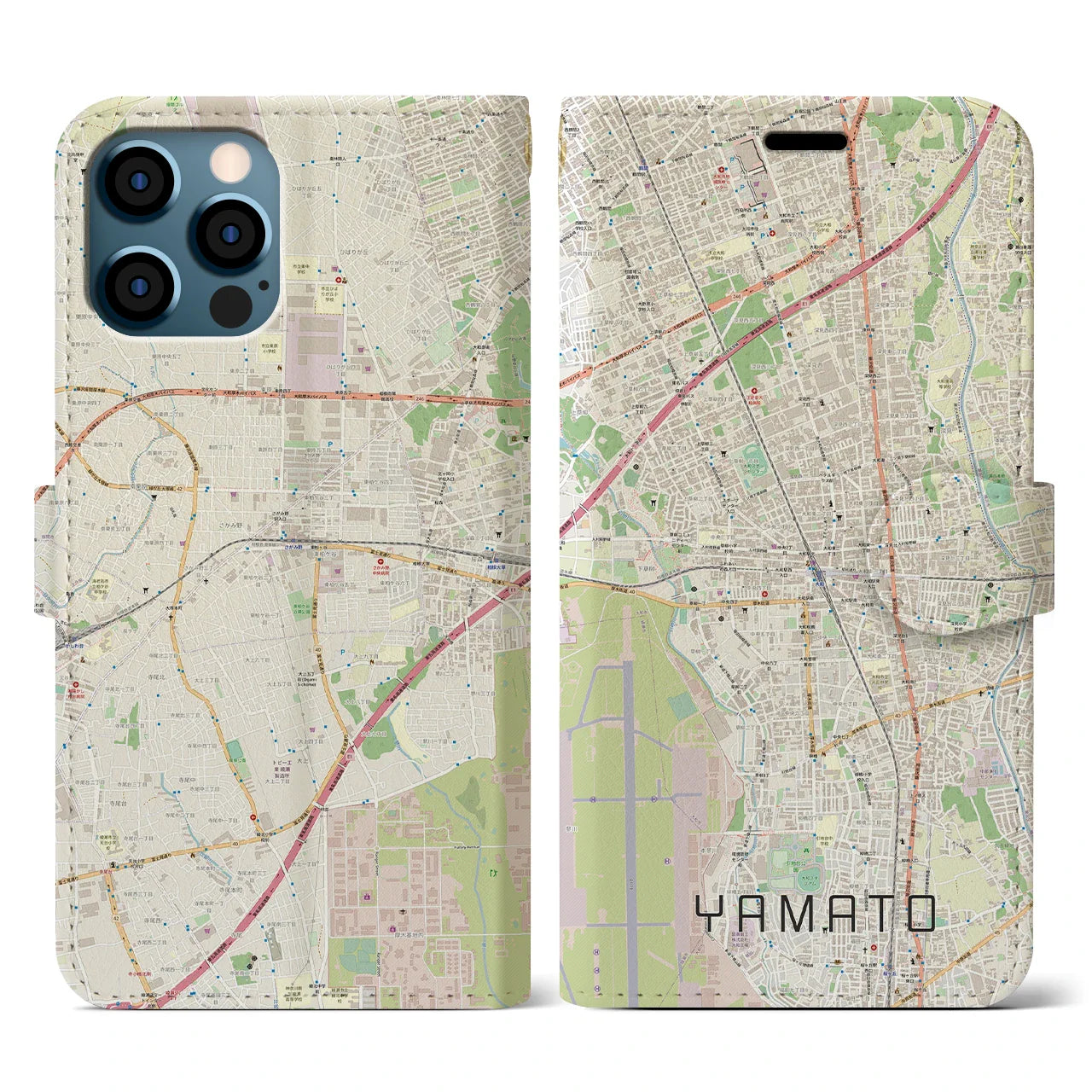 【大和(神奈川県)】地図柄iPhoneケース(手帳タイプ)ナチュラル・iPhone 12 / 12 Pro 用