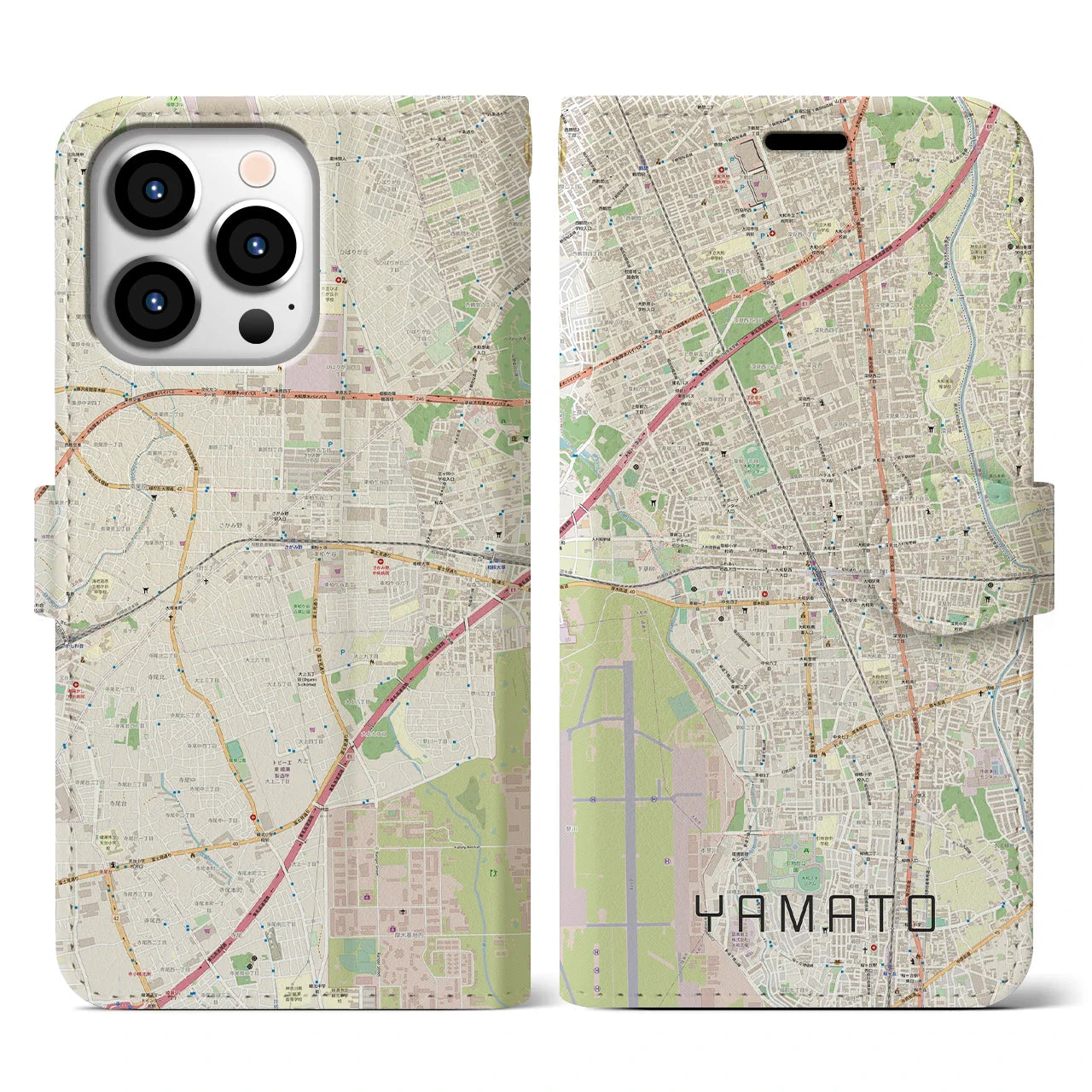 【大和(神奈川県)】地図柄iPhoneケース(手帳タイプ)ナチュラル・iPhone 13 Pro 用