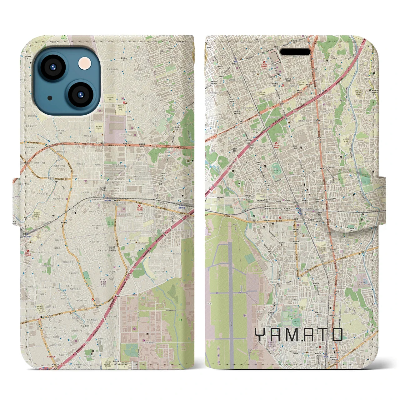 【大和(神奈川県)】地図柄iPhoneケース(手帳タイプ)ナチュラル・iPhone 13 用