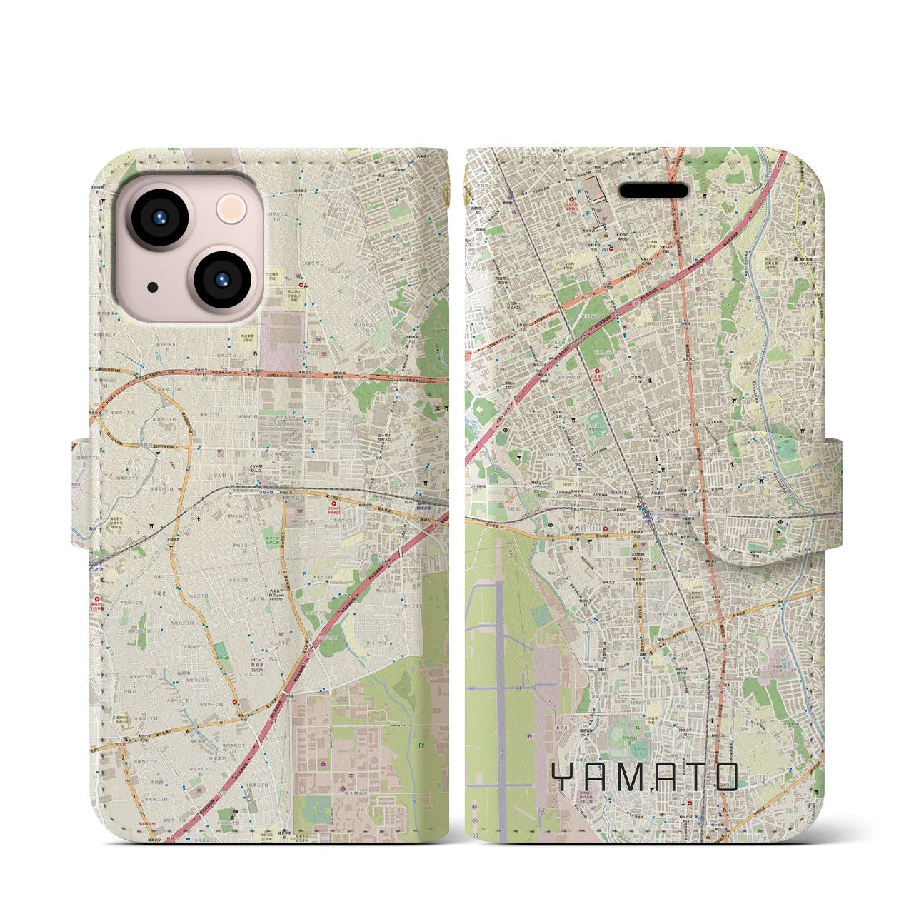 【大和(神奈川県)】地図柄iPhoneケース(手帳タイプ)ナチュラル・iPhone 13 mini 用