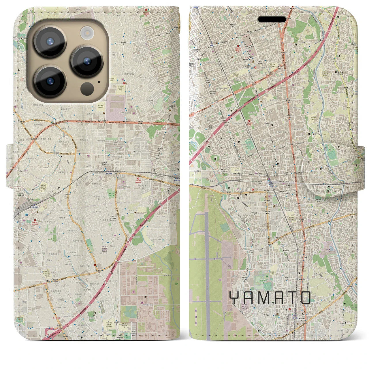 【大和(神奈川県)】地図柄iPhoneケース(手帳タイプ)ナチュラル・iPhone 14 Pro Max 用
