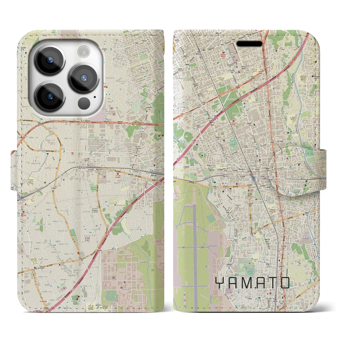 【大和(神奈川県)】地図柄iPhoneケース(手帳タイプ)ナチュラル・iPhone 14 Pro 用