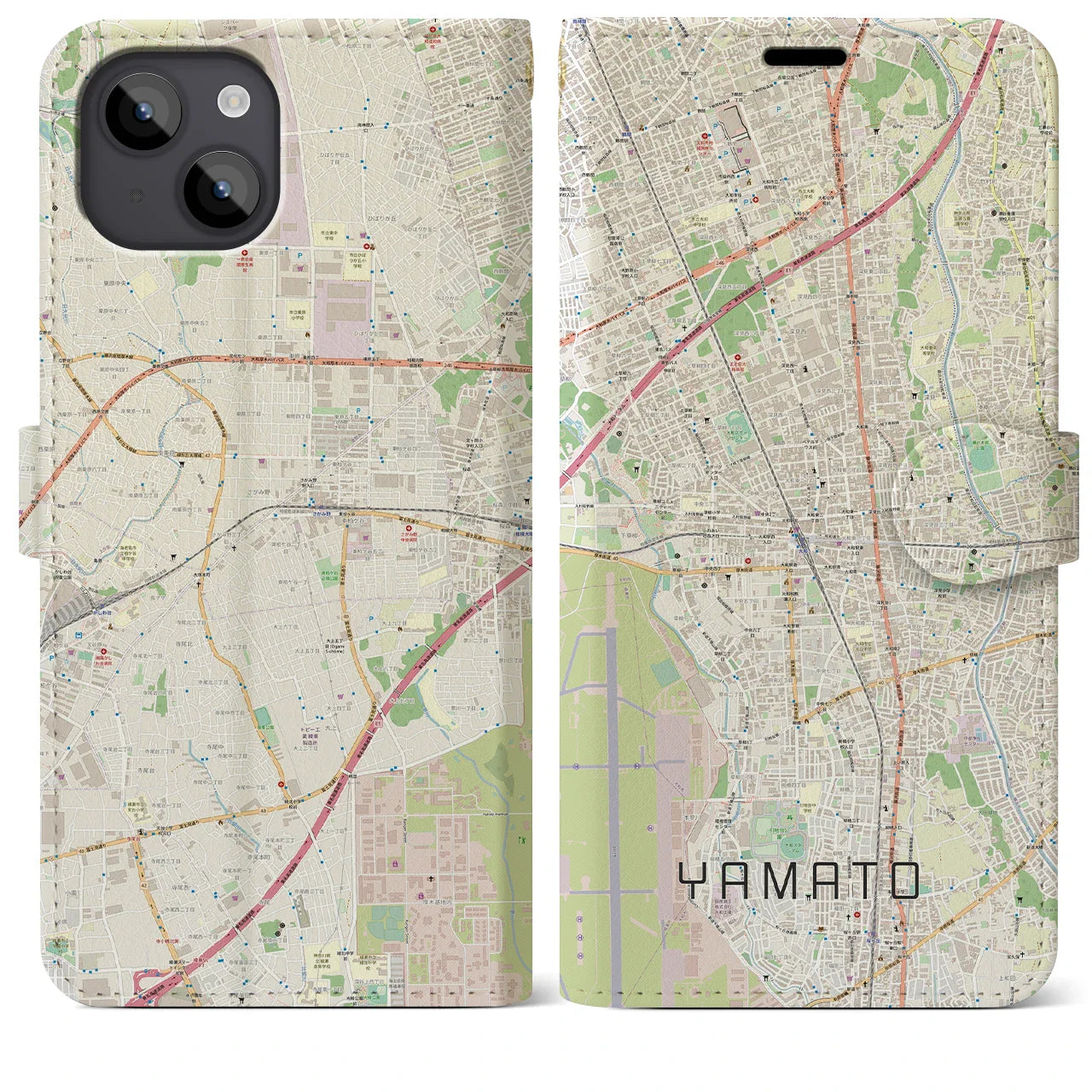 【大和(神奈川県)】地図柄iPhoneケース(手帳タイプ)ナチュラル・iPhone 14 Plus 用