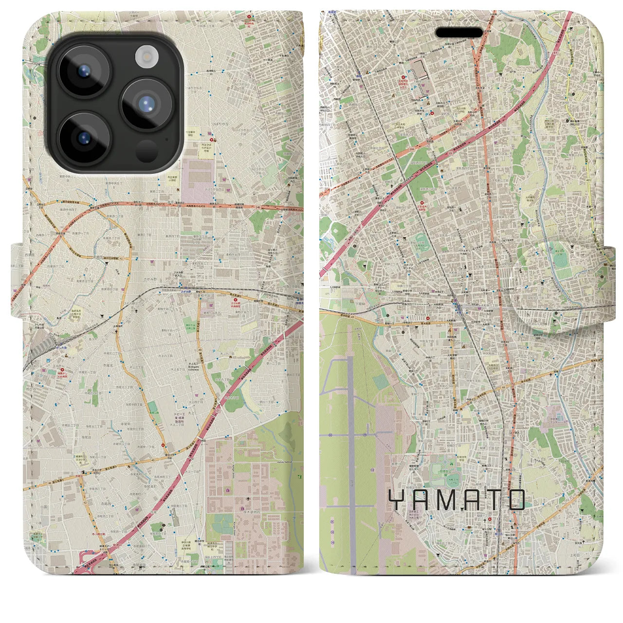 【大和(神奈川県)】地図柄iPhoneケース(手帳タイプ)ナチュラル・iPhone 15 Pro Max 用