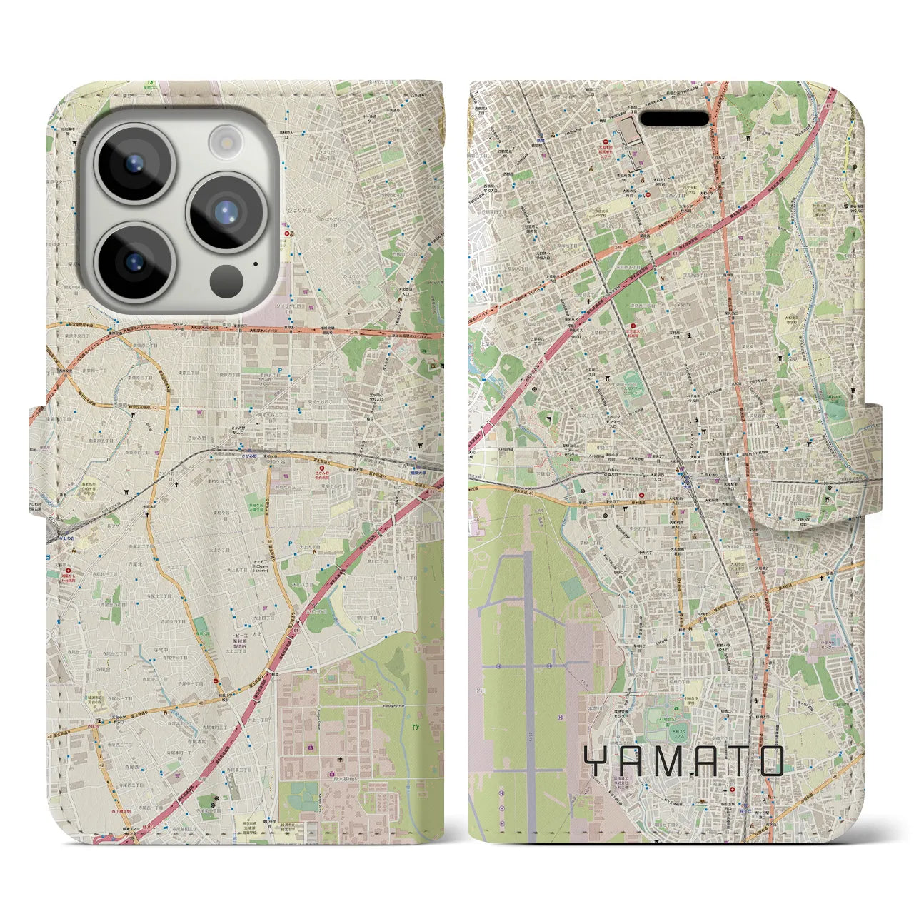 【大和(神奈川県)】地図柄iPhoneケース(手帳タイプ)ナチュラル・iPhone 15 Pro 用